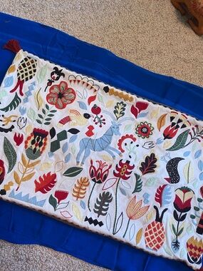 IKEA Rodarv embroidered folk pillowcase cotton 25”x15”